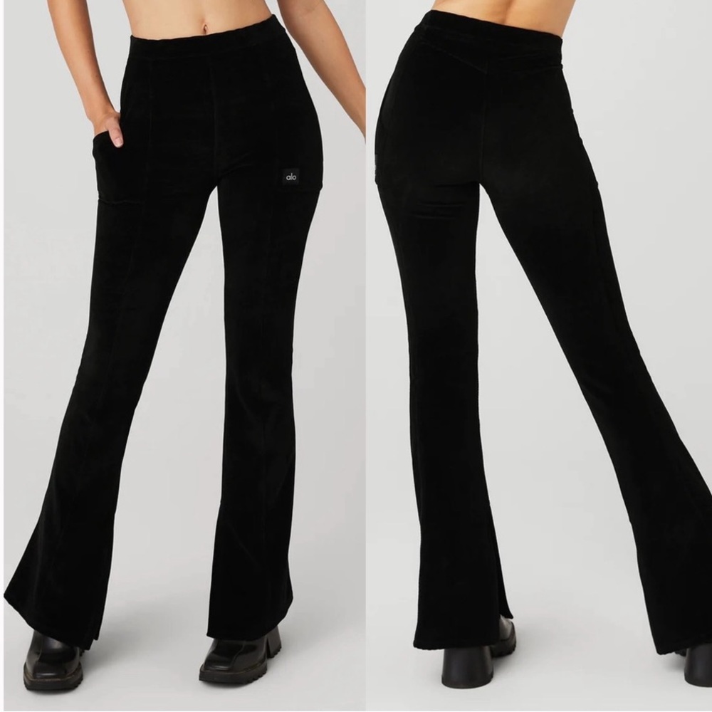 ALO Micro Corduroy High-Waist Winter Break Flare Pant Rib Ribbed Sweatpant Split - Picture 2 of 7